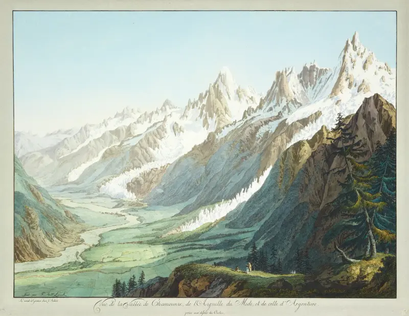 Blick über das Tal von Chamonix, vom Aiguille du Midi und vom Aiguille d'Argentière von Jean-Antoine Linck