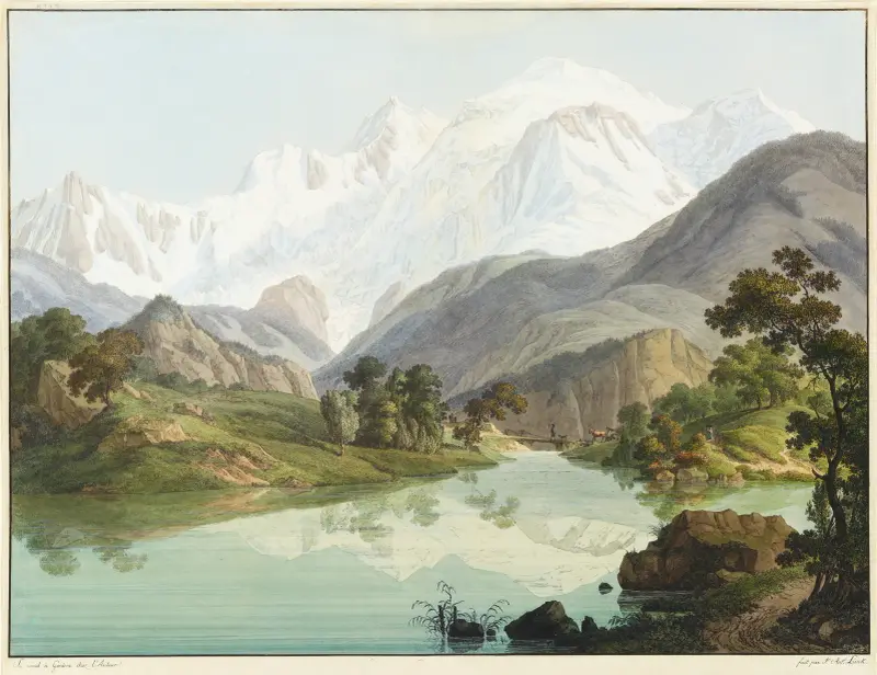 Utsikt över Chede-sjön och Mont-Blanc av Jean-Antoine Linck