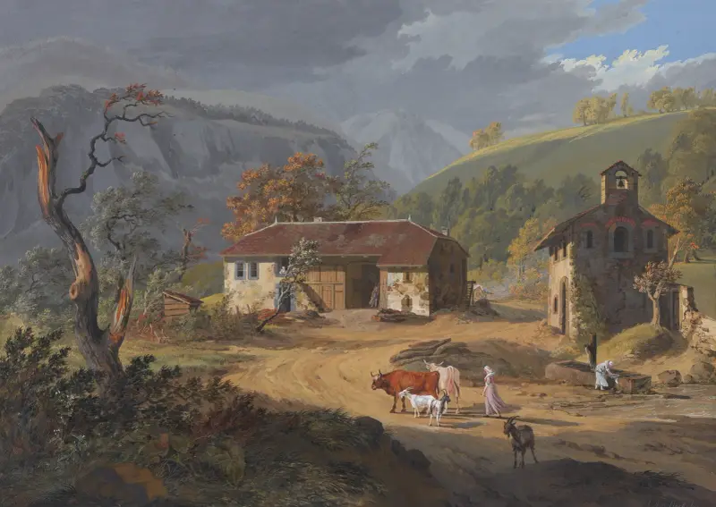 Utsikt över en del av byn Clées, kantonen Bern av Jean-Antoine Linck