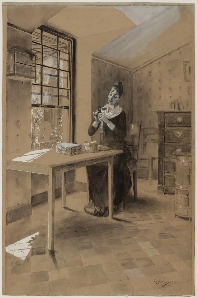 Regard jeté dans une mansarde av Georges Antoine Rochegrosse
