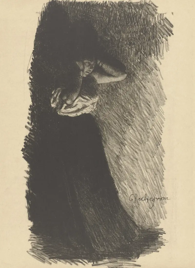 Stående kvinna med armarna uppåt av Georges Antoine Rochegrosse
