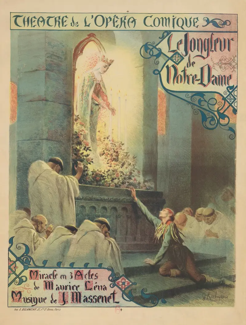 Théâtre de l’Opéra-Comique. Le Jongleur de Notre-Dame. Mirakel i 3 akter av Maurice Léna av Georges Antoine Rochegrosse