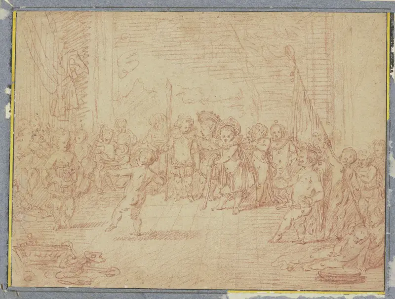 Vinterns allegori eller barn som parodierar en bal av Jean-Antoine Watteau