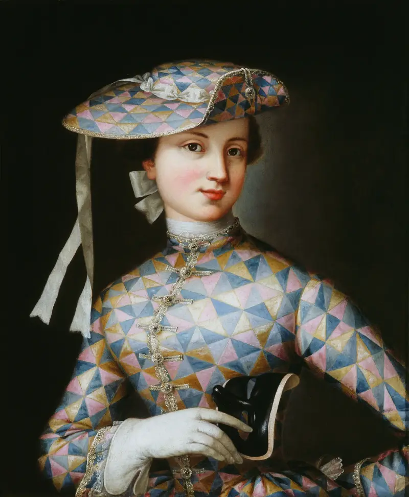 Porträtt av en dam med harlekin av Jean-Antoine Watteau