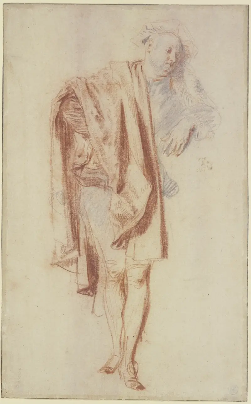 Stående mansfigur av Jean-Antoine Watteau