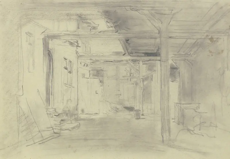 Widok na dziedziniec wiejskiego domu, Anton Burger
