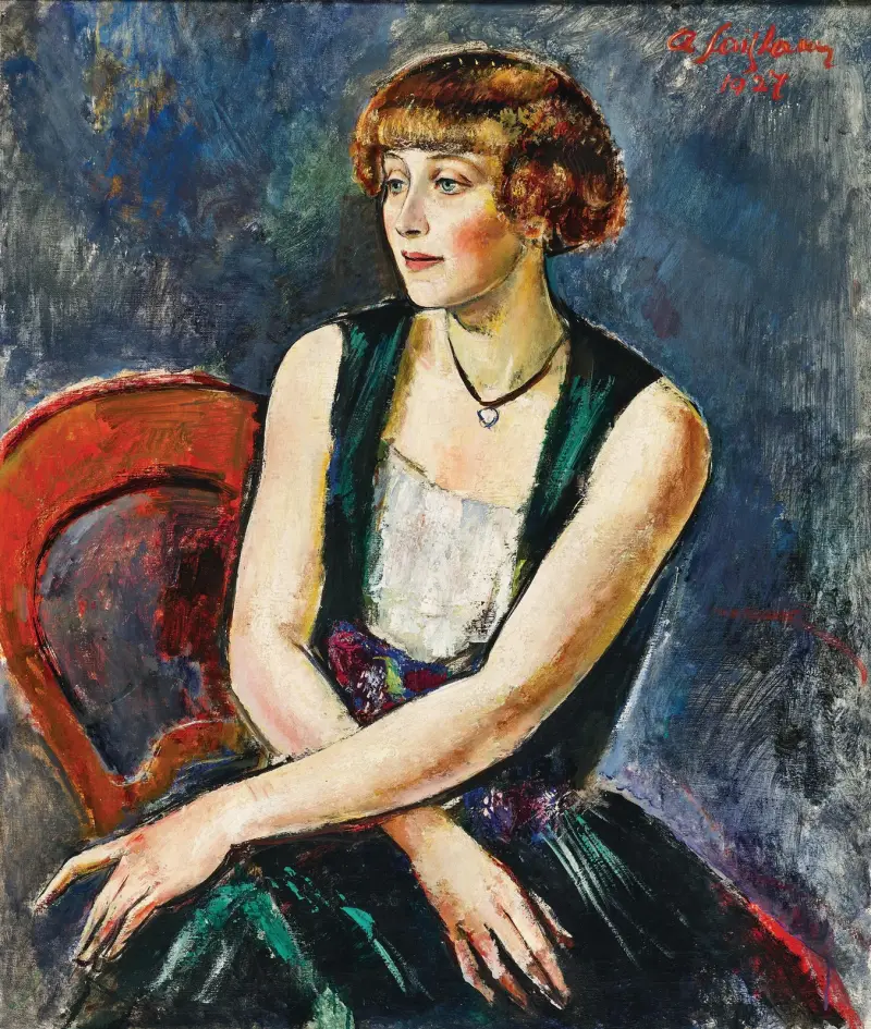 Sitzende Dame mit Pagenkopf (Lisl Schöller) av Anton Faistauer
