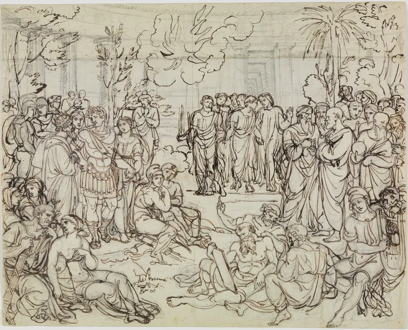 Dante och Vergilius bland hedningarna i Limbus (Dante, Inferno, Canto 4, v. 52) av Joseph Anton Koch