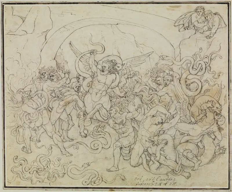 Tjuvarnas straff i ormarnas och drakarnas dal (Dante, Inferno, Canto 25, v. 17) av Joseph Anton Koch
