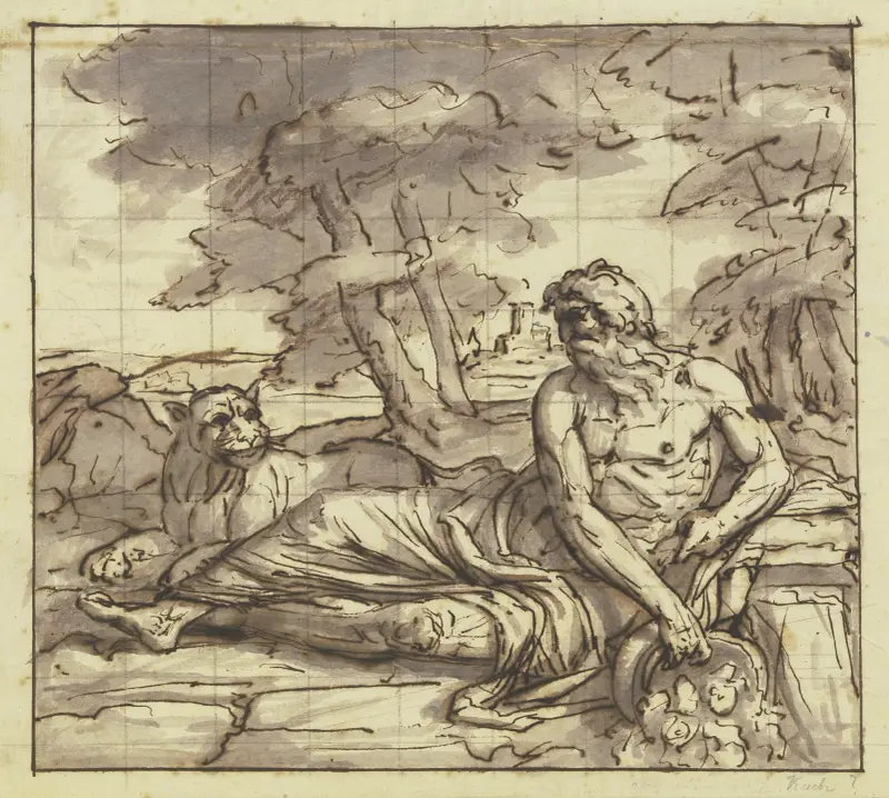 Flussgott Tiber mit Löwin, an der Quelle ruhend von Joseph Anton Koch