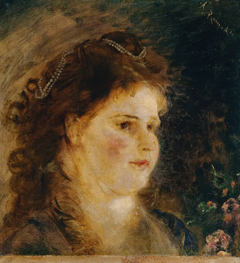 Mädchen mit Perlenkette im Haar av Anton Romako