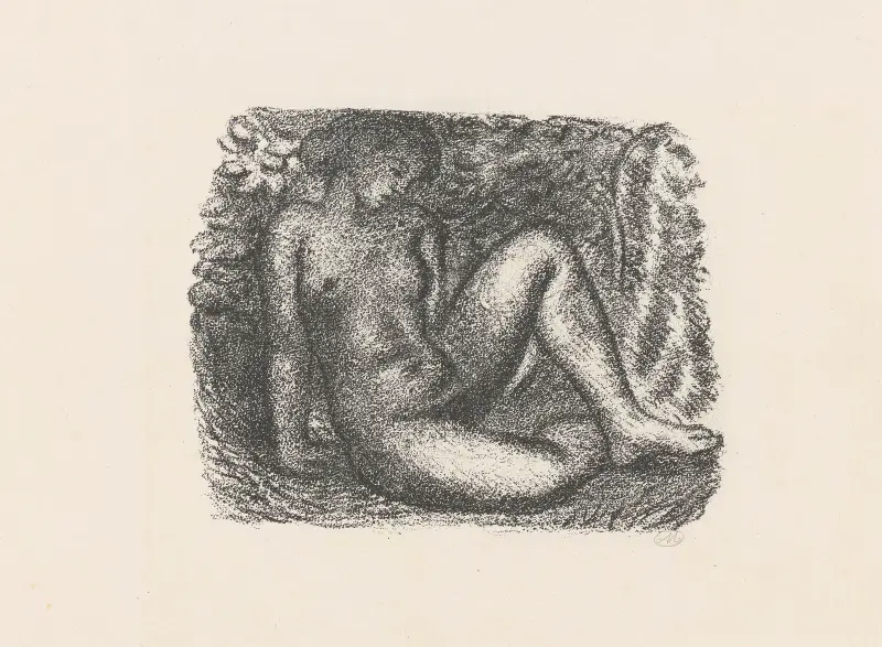 Femme nue assise sous des feuillages av Aristide Maillol