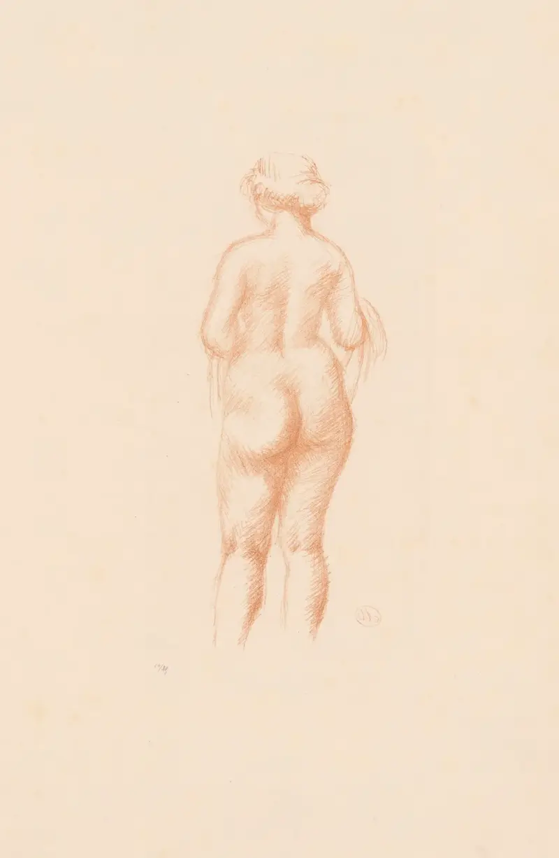 Femme nue de dos tenant une écharpe av Aristide Maillol