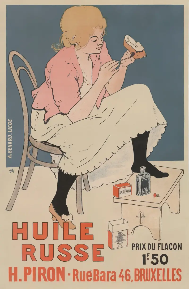 Huile Russe. H. Piron – rue Bara, 46, Bruxelles av Armand Rassenfosse