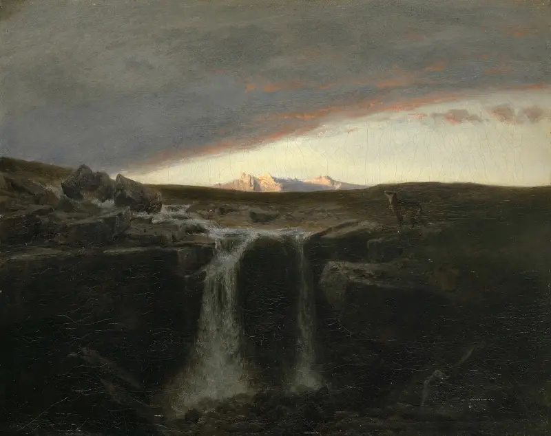 Horská krajina s vodopádem, Arnold Böcklin