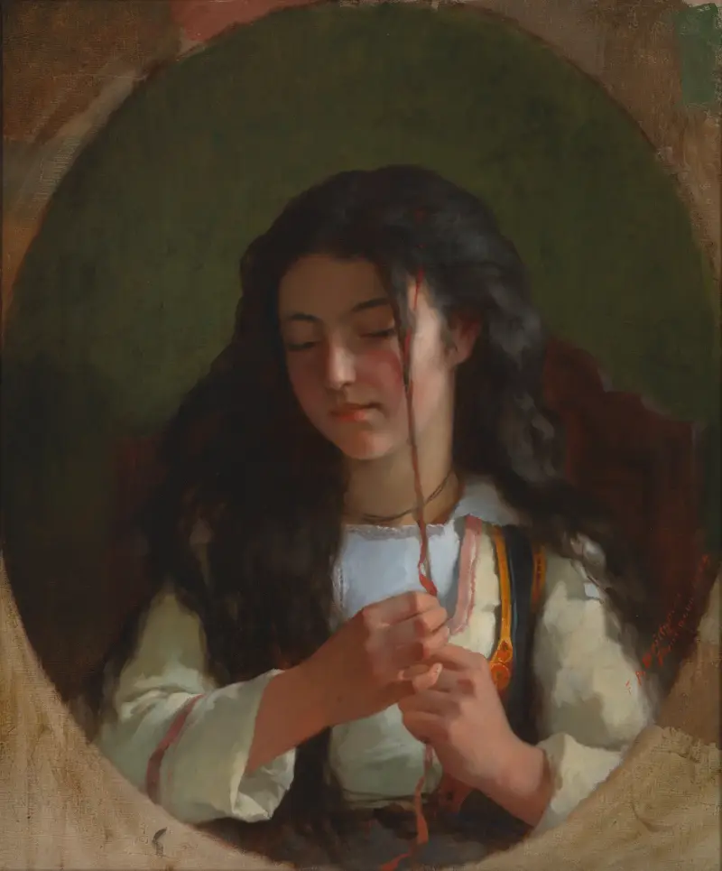 Studie av en ung flicka, Pont-Aven av Frederick Arthur Bridgman
