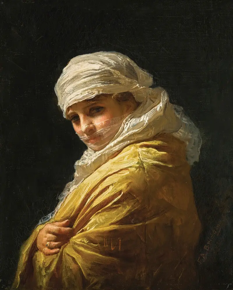 Ung kvinna i vit turban av Frederick Arthur Bridgman