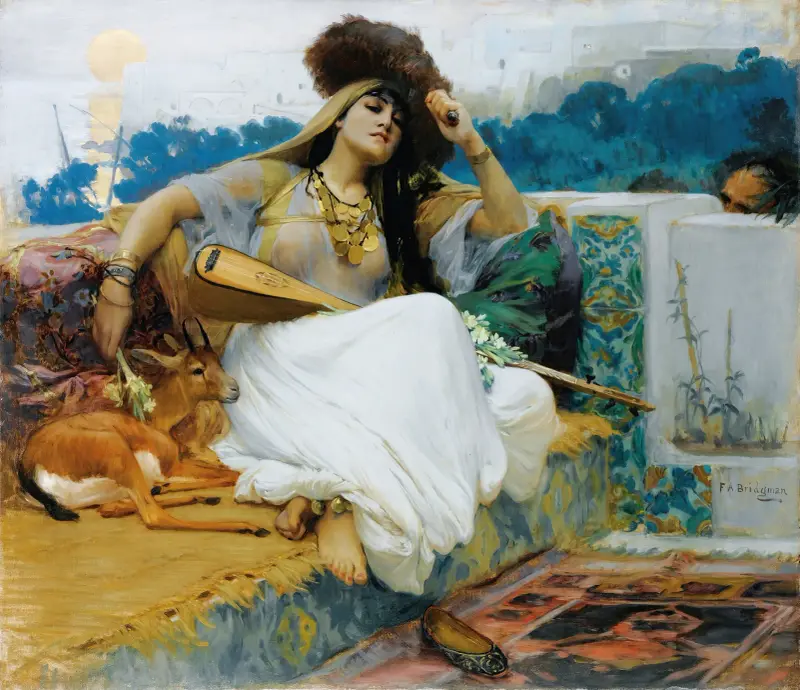 Junge Frau auf einer Terrasse von Frederick Arthur Bridgman