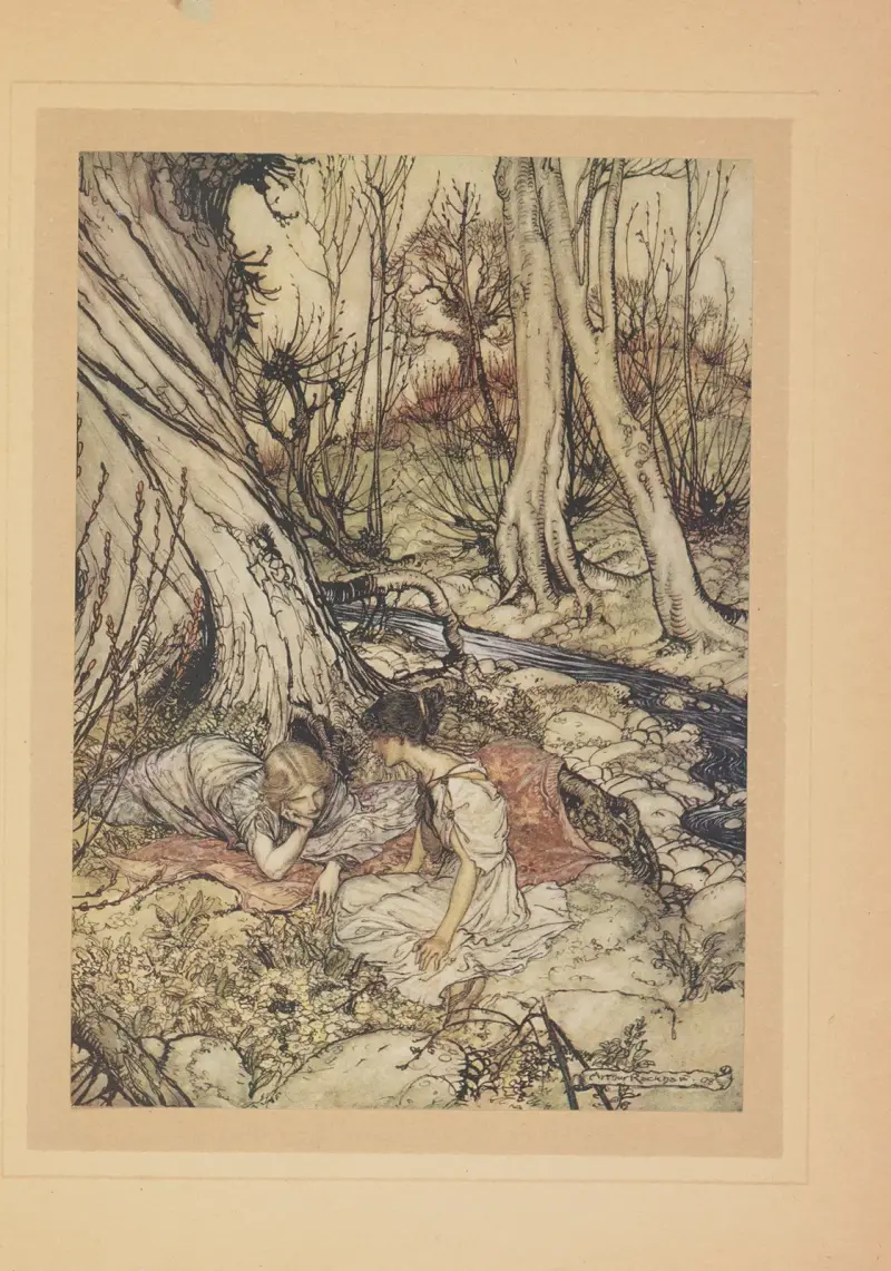 …dans ce bois où si souvent nous avions coutume, vous et moi, de nous coucher sur un lit de tendres primevères en vidant nos coeurs de leurs doux secrets von Arthur Rackham