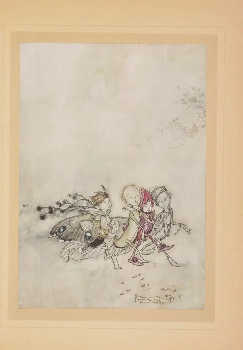 Entrent Fleur des Pois, Toile d’Araignée, Phalène et Graine de Moutarde av Arthur Rackham