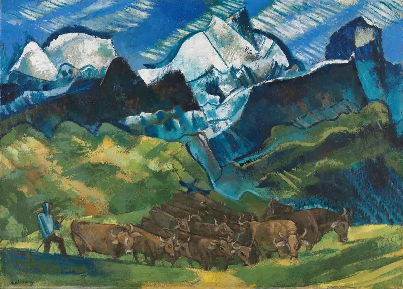 Kuhherde im Hochgebirge av August Babberger