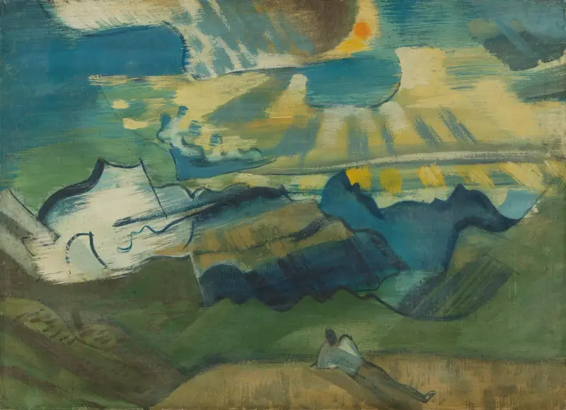 Landschaft mit liegendem Wanderer av August Babberger