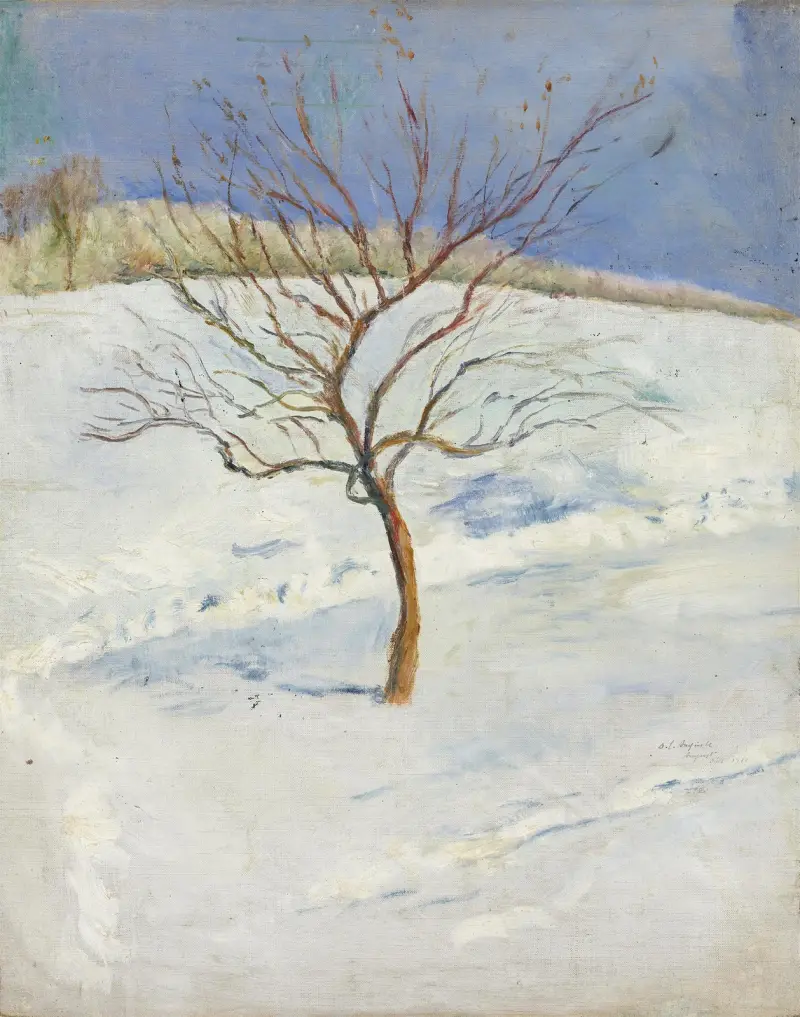 Baum in verschneiter Landschaft von August Macke