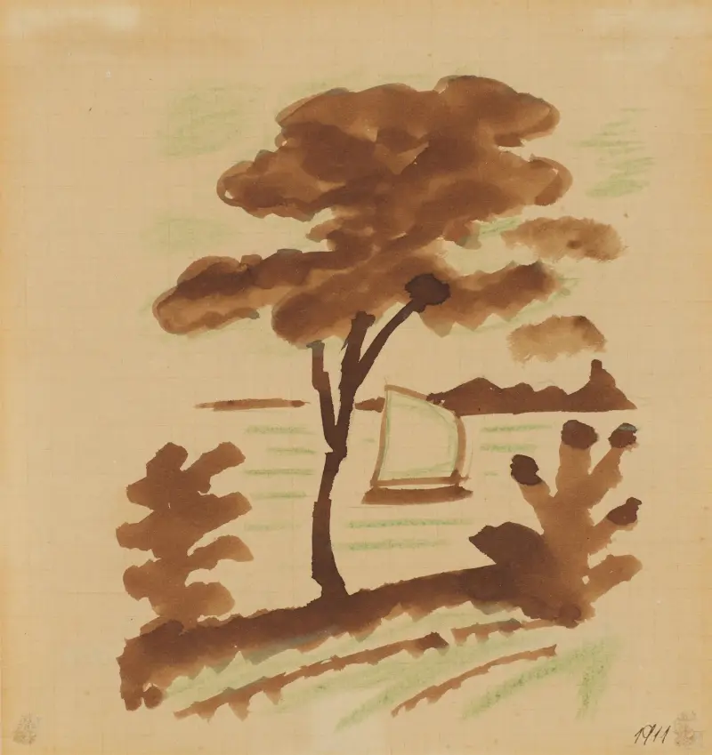 Baum und Segelboot I av August Macke