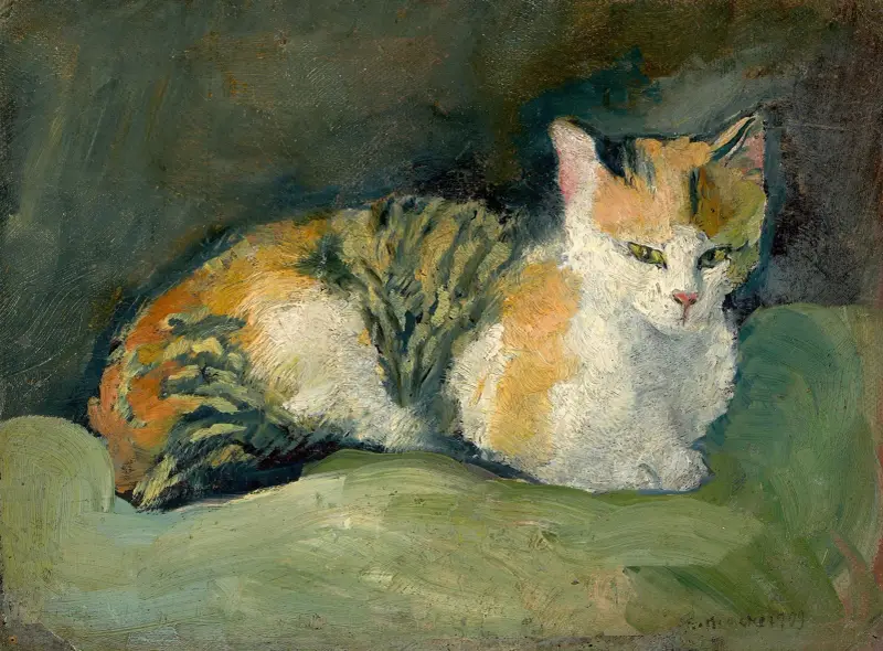 Katze auf grünem Kissen I av August Macke