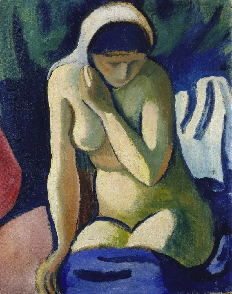 Naked Girl with Headscarf av August Macke
