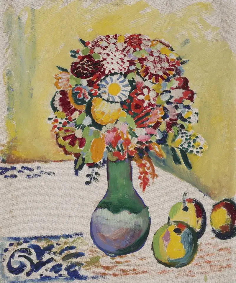 Still Life with Flowers and Three Apples av August Macke