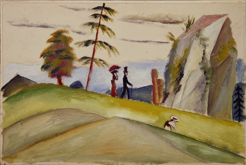 Strollers in a Rocky Landscape av August Macke