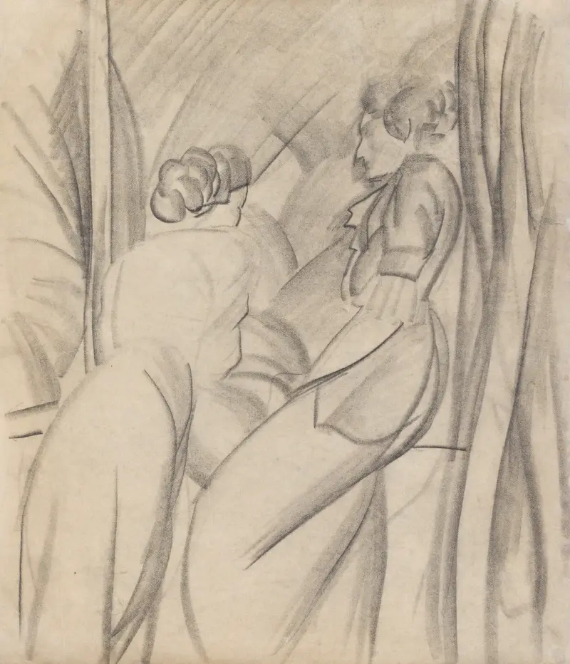 Zwei Frauen am Fenster (Elisabeth Macke und Emma Lübbecke-Job) av August Macke