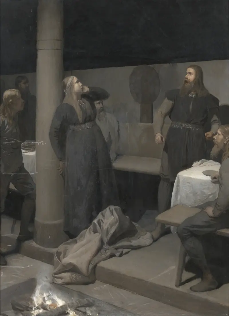 Hallgerds örfil. Illustration till Njals saga, kap. 48 av August Malmström