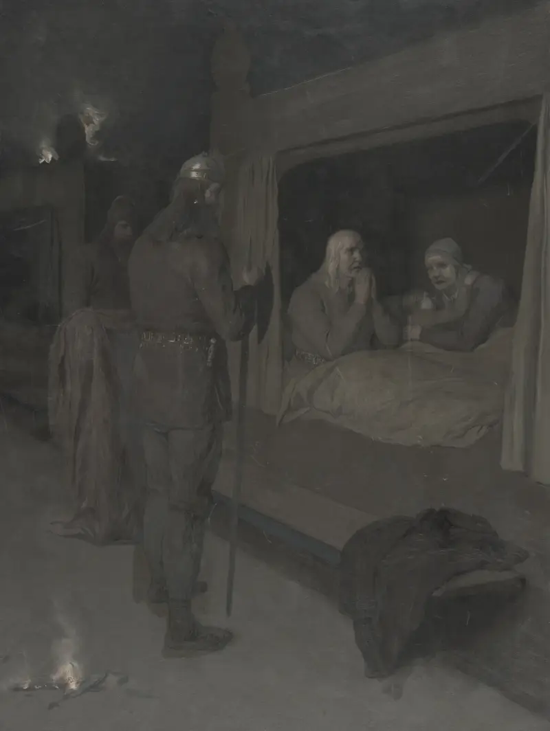Njal, Bergthora och Tord Karlsson väljer att låta sig brännas levande av August Malmström