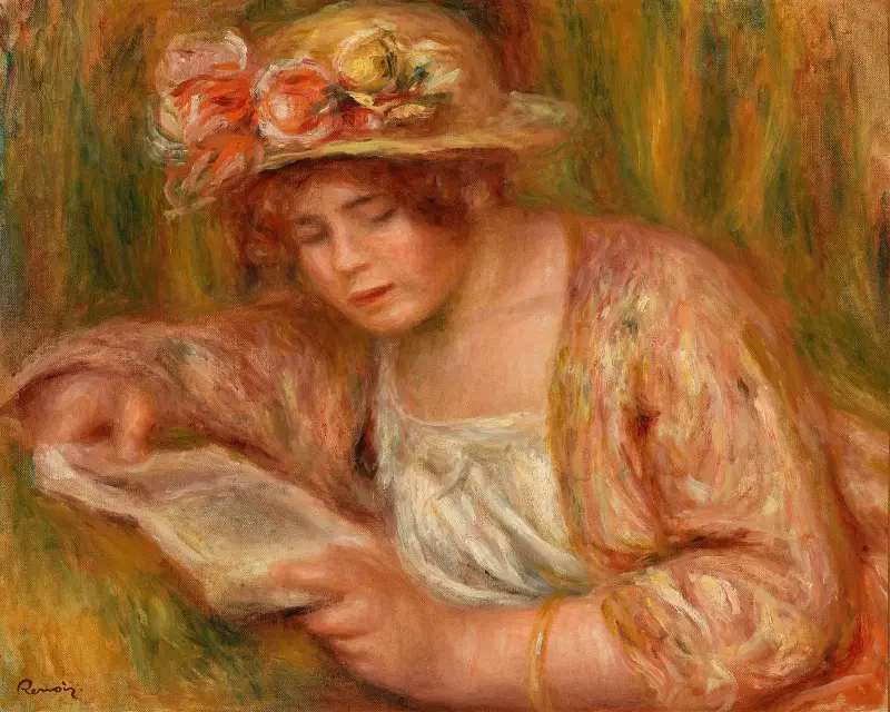 Andrée in a Hat, Reading (Andrée en chapeau, lisant), Pierre-Auguste Renoir