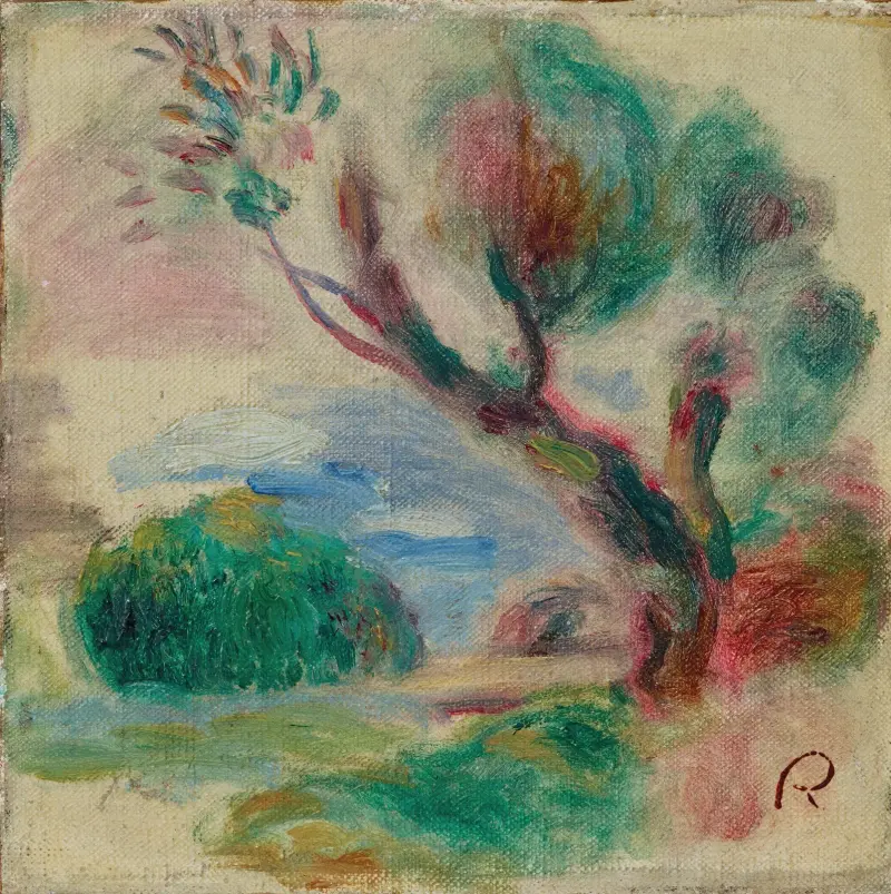 Träd vid Cagnes, havet i fjärran av Pierre-Auguste Renoir