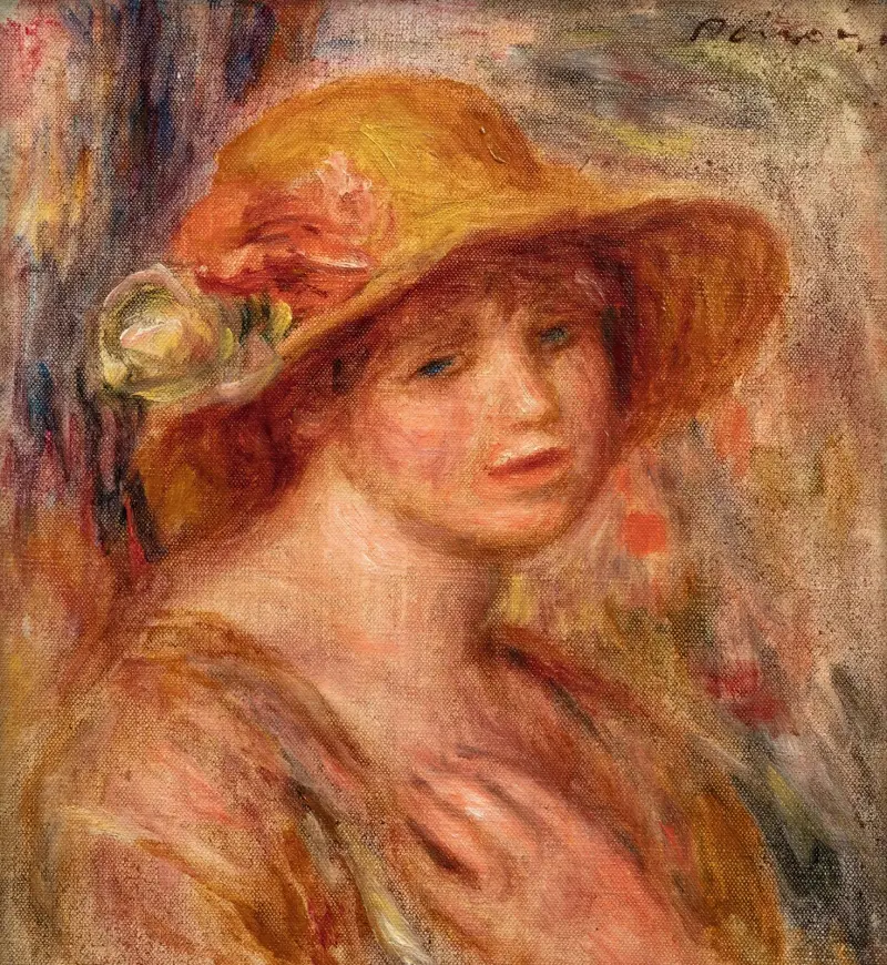 Kvinna med stråhatt av Pierre-Auguste Renoir