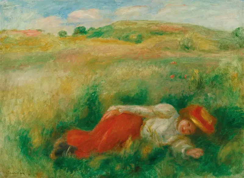 Kvinna liggande i gräset av Pierre-Auguste Renoir