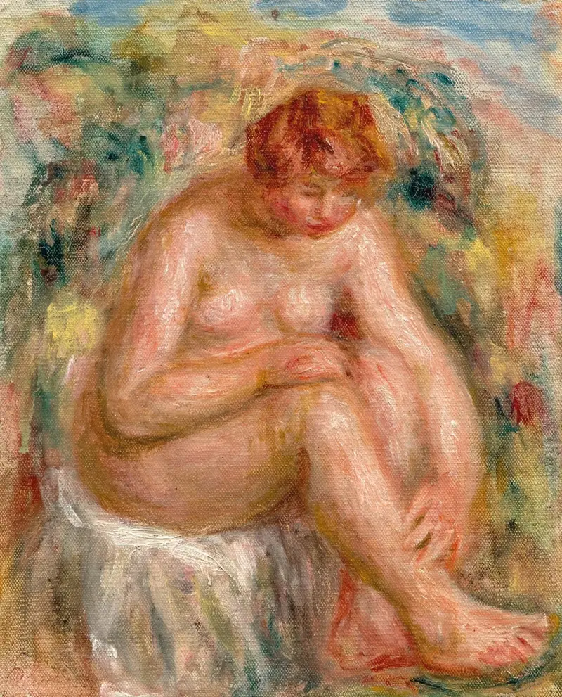 Femme nue assise vue de trois-quarts (Baigneuse) av Pierre-Auguste Renoir