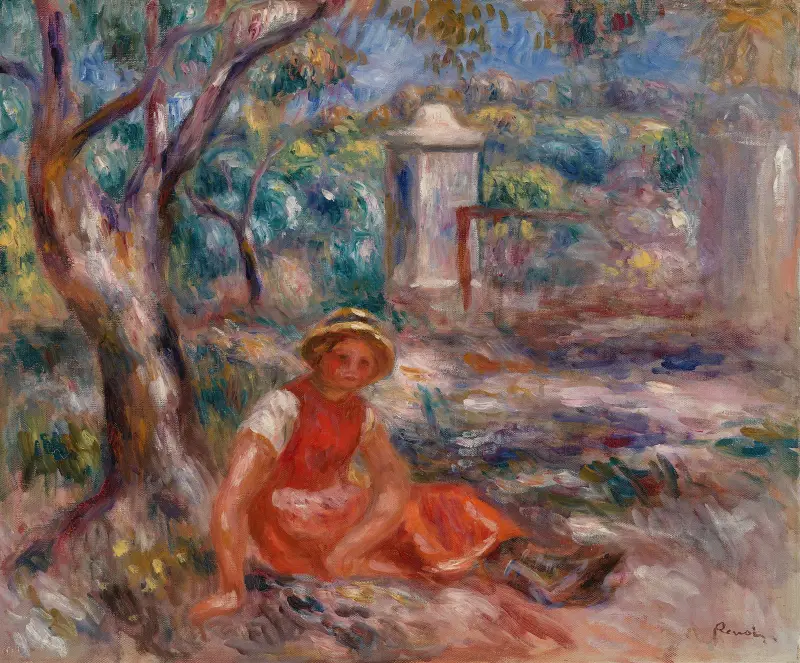 Flicka vid foten av ett träd av Pierre-Auguste Renoir