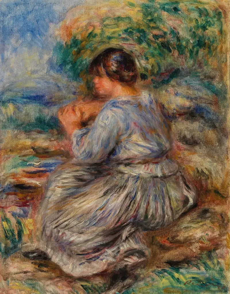 Flicka sittande i landskap av Pierre-Auguste Renoir