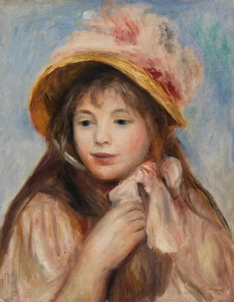 Mädchen mit rosa Haube von Pierre-Auguste Renoir