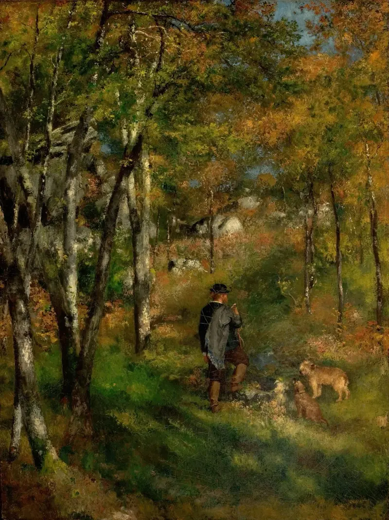 Jules Le Coeur und seine Hunde im Wald von Fontainebleau von Pierre-Auguste Renoir