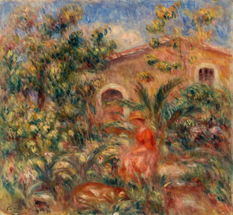 Landskap med kvinna och hund av Pierre-Auguste Renoir