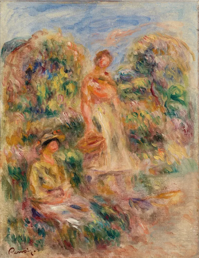 Stojąca kobieta i siedząca kobieta w pejzażu, Pierre-Auguste Renoir
