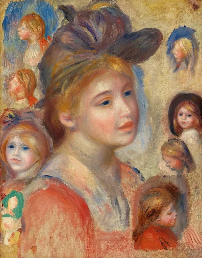 Studie av flickhuvuden av Pierre-Auguste Renoir