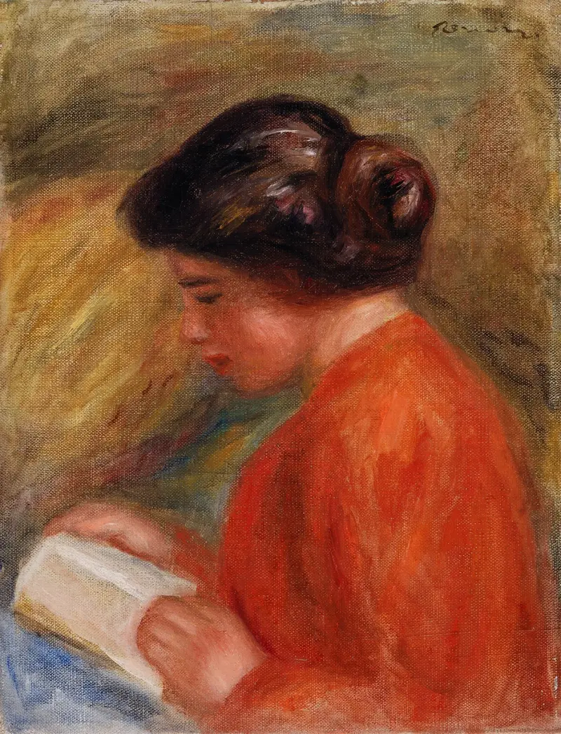 Young Woman Reading (Jeune femme lisant, buste) av Pierre-Auguste Renoir