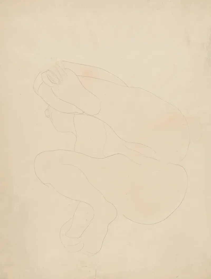 Weiblicher liegender Akt, angezogene Knie, Hände auf den Füßen von Auguste Rodin
