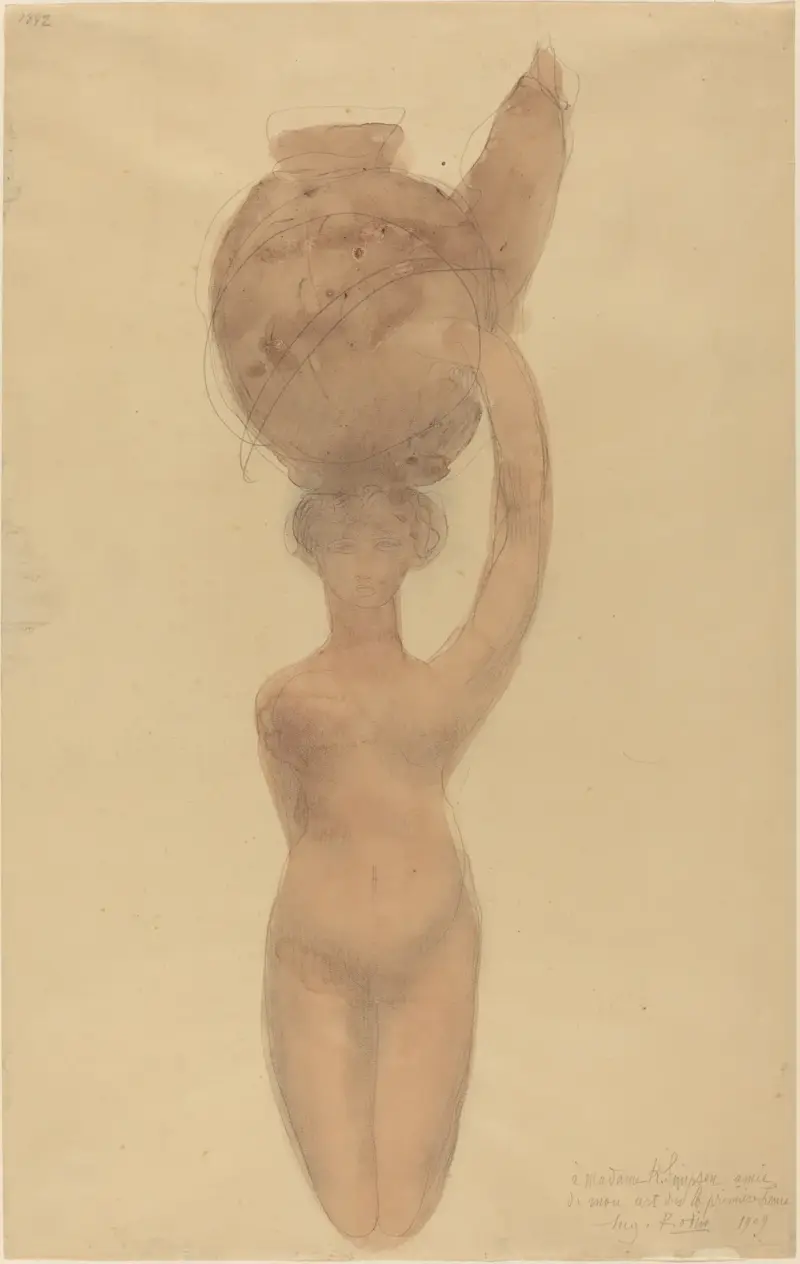 Nackte Frau mit Vase auf dem Kopf von Auguste Rodin